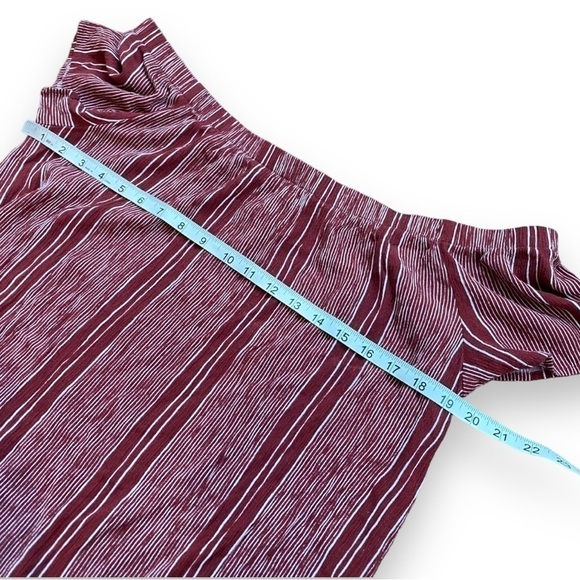 Bobeau Red With White Stripe Off Shoulder Short Sleeve Top Size Large - Picture 8 of 9